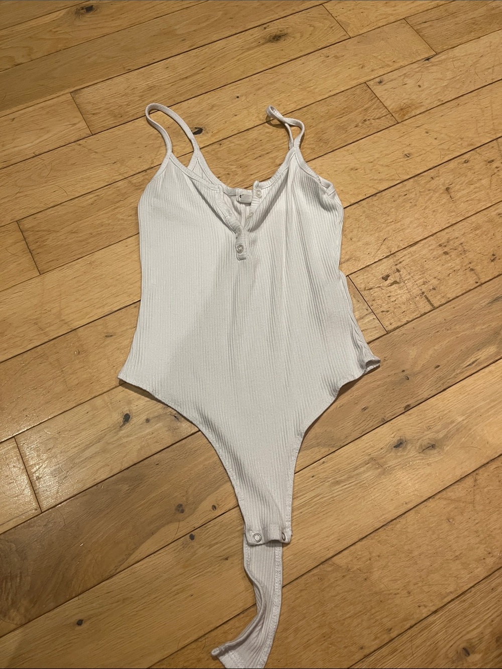 Garage White Ribbed Women’s One-Piece Bodysuit with Buttons